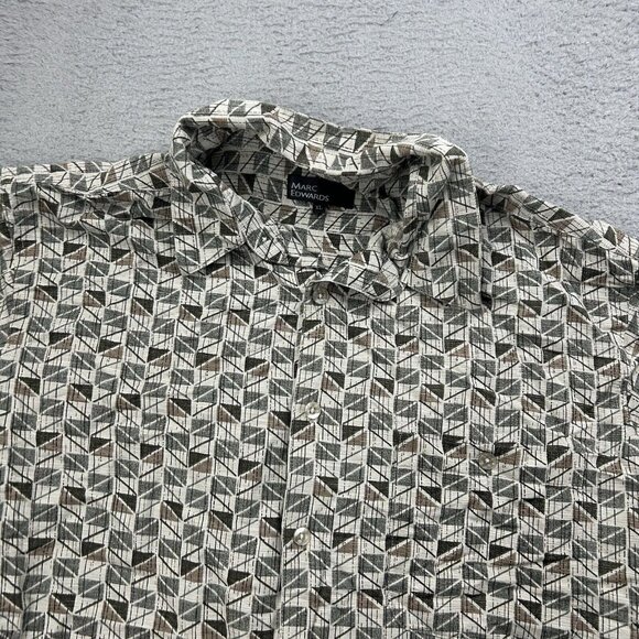 Marc Edward Silk Short Sleeve Button Up Mens Shirt Geometric Size XL Tan - Picture 2 of 6